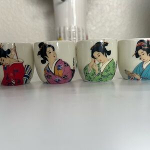 Set of Four Geisha Sake Cups
